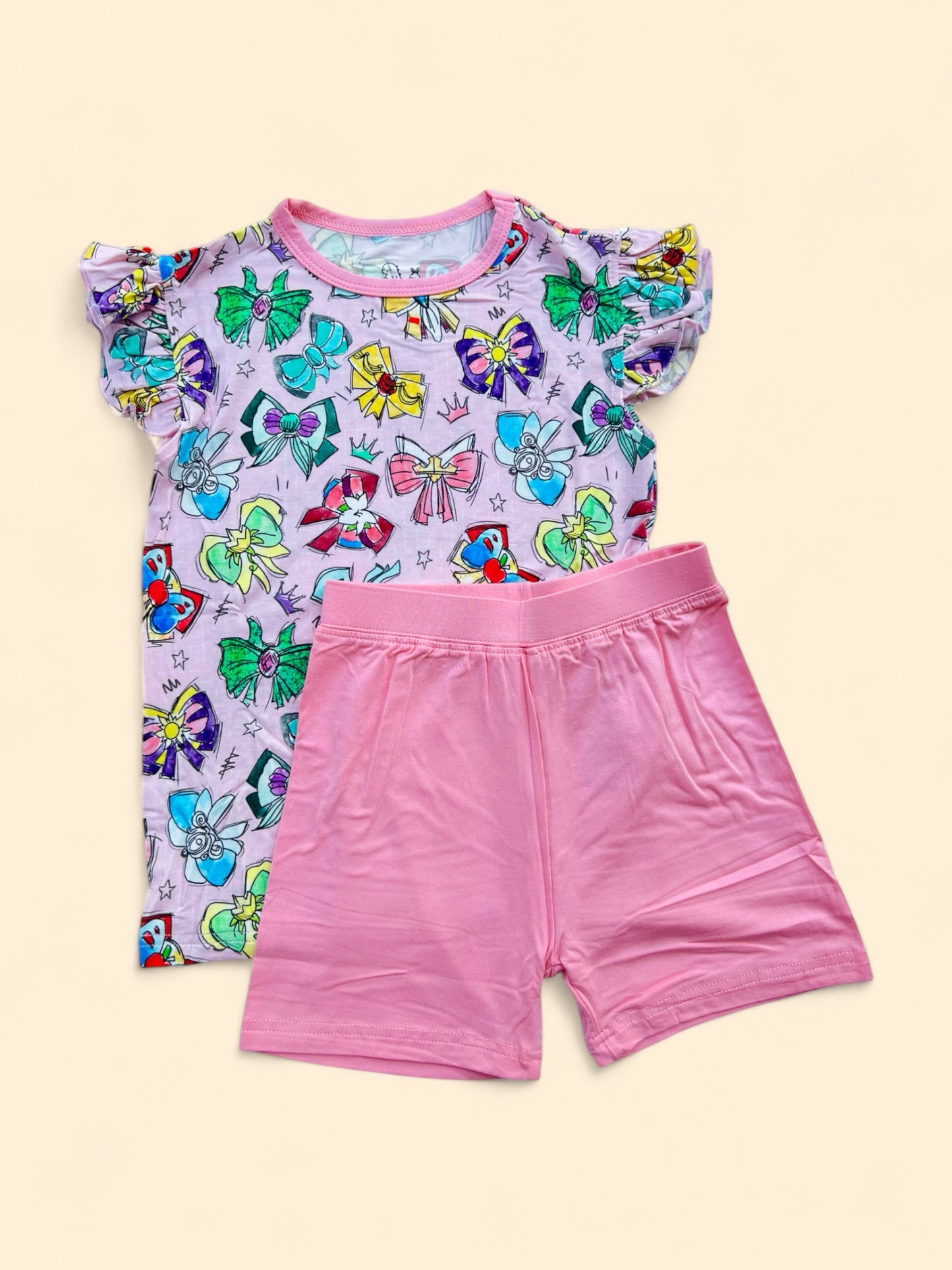 Royal Ribbons Flutter Sleeve Short Set