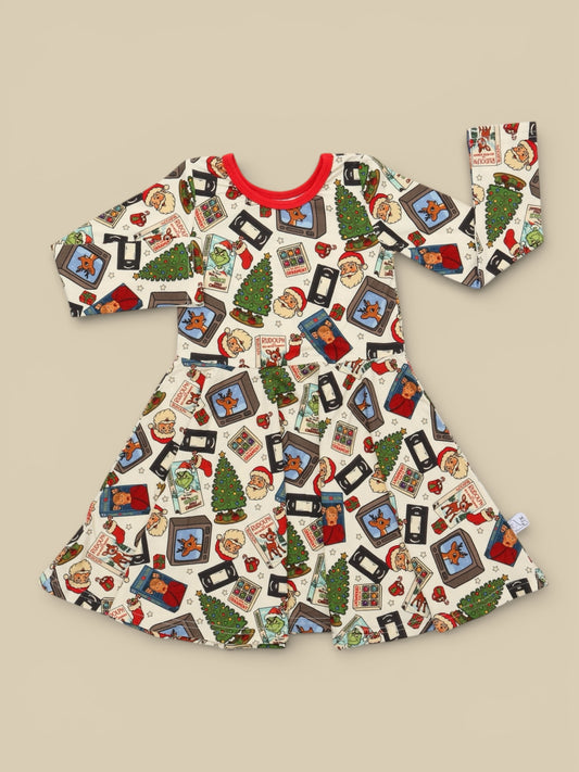 Movie Night Long Sleeve Twirl Dress