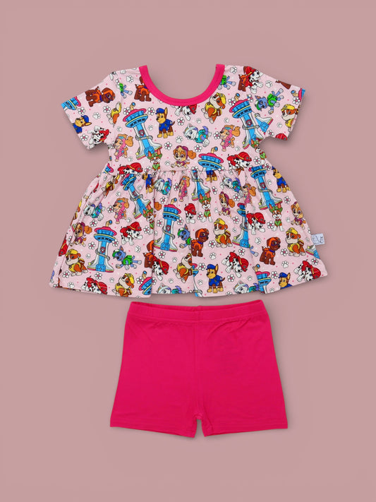 Call The Crew Pink Flutter Sleeve Short Set